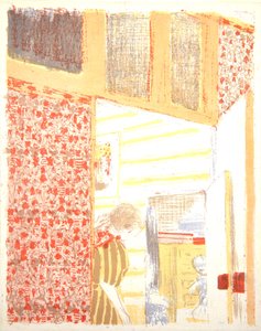 ピンクの壁紙IIIのあるインテリア、1899年 作： Edouard Vuillard